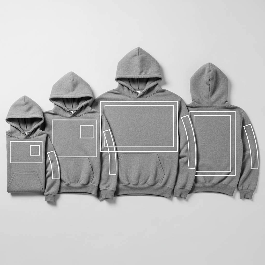 2. Quick Reference: Standard Hoodie Imprint Areas (Size Chart Overview)